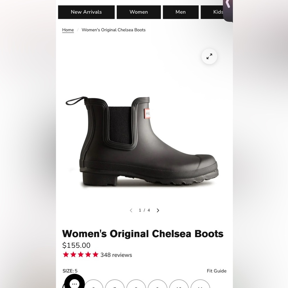 Hunter Women’s Black Waterproof Chelsea Boot size 5